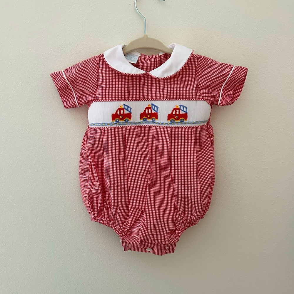 Edgehill CollectionRed Gingham Bubble with Firetrucks